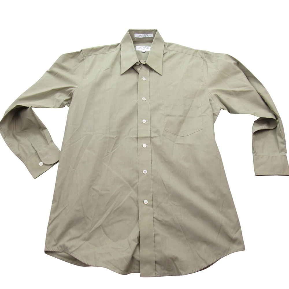 Balmain Paris Mens Khaki Tan Long Sleeve Dress Shirt Size 14.5 32/33 Button Up